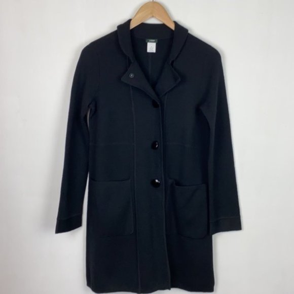 J.Crew S Coat Cardigan Black Merino Wool Vintage - Picture 3 of 13